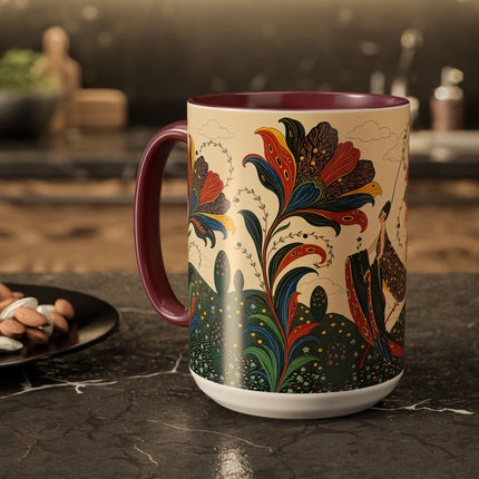 🌺🦋 The Enchanted Floral Voyage Colorful Mug – Art Deco Botanical Whimsy