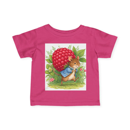 🐭🍓 The Little Raspberry Garden Mouse Infant Fine Jersey Tee – Whimsical Woodland Charm