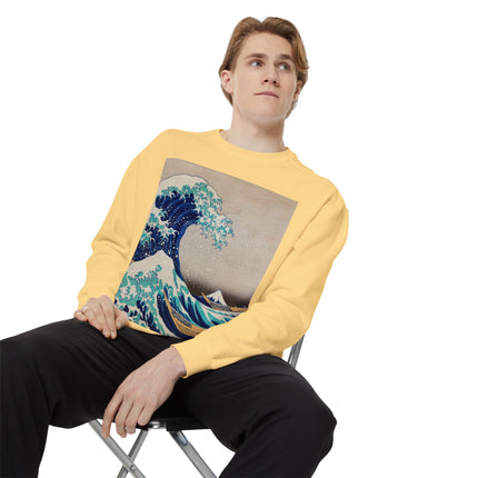 The Great Wave off Kanagawa by Katsushika Hokusai Garment-Dyed Sweatshirt