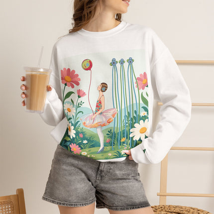 🌼🎈 The Garden Balloon Dancer Crewneck Sweatshirt – Art Deco Floral Whimsy