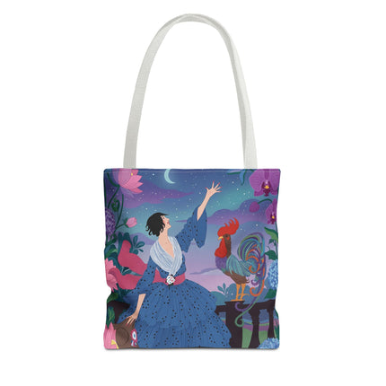 🌙🐓 The Lady Of The Moonlit Rooster Garden Tote Bag – Art Deco Floral Fantasy