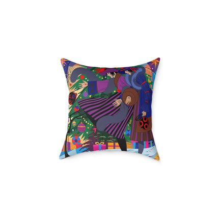 🎄✨ Christmas Among The Twinkling Trees Square Pillow – Art Deco Holiday Friendship