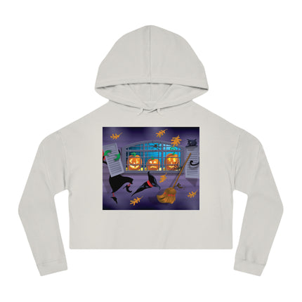 Whimsical Halloween Mischief Women’s Cropped Hooded Sweatshirt