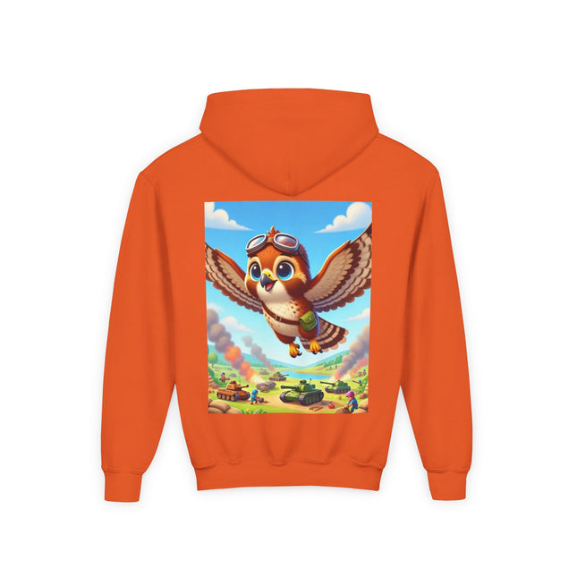 Red-Tailed Hawk in Battle Youth Hooded Sweatshirt – Flight, Courage & High-Flying Adventure