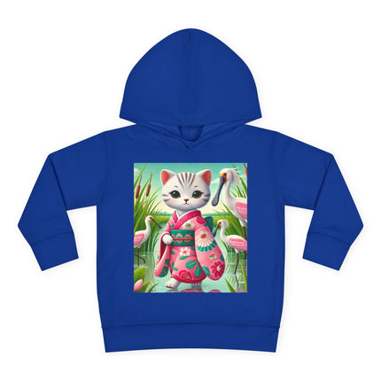 Geisha Kitten Strolls Among the Spoonbills Toddler Pullover Fleece Hoodie